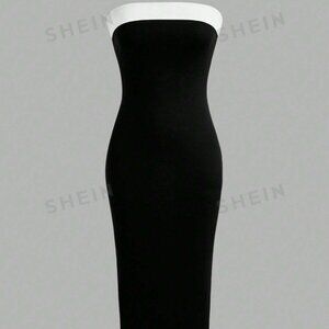 SHEIN EZwear Contrast Side Seam Split Back Tube Dress